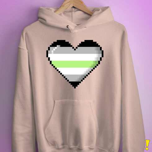 Agender Pride 8-Bit Pixel Heart Hoodie - Light Pink